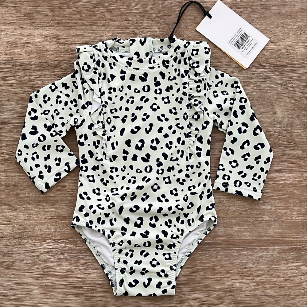 Miles the Label Baby Girl One Piece Rash Guard Swimsuit Leopard 3-6 6-12 months